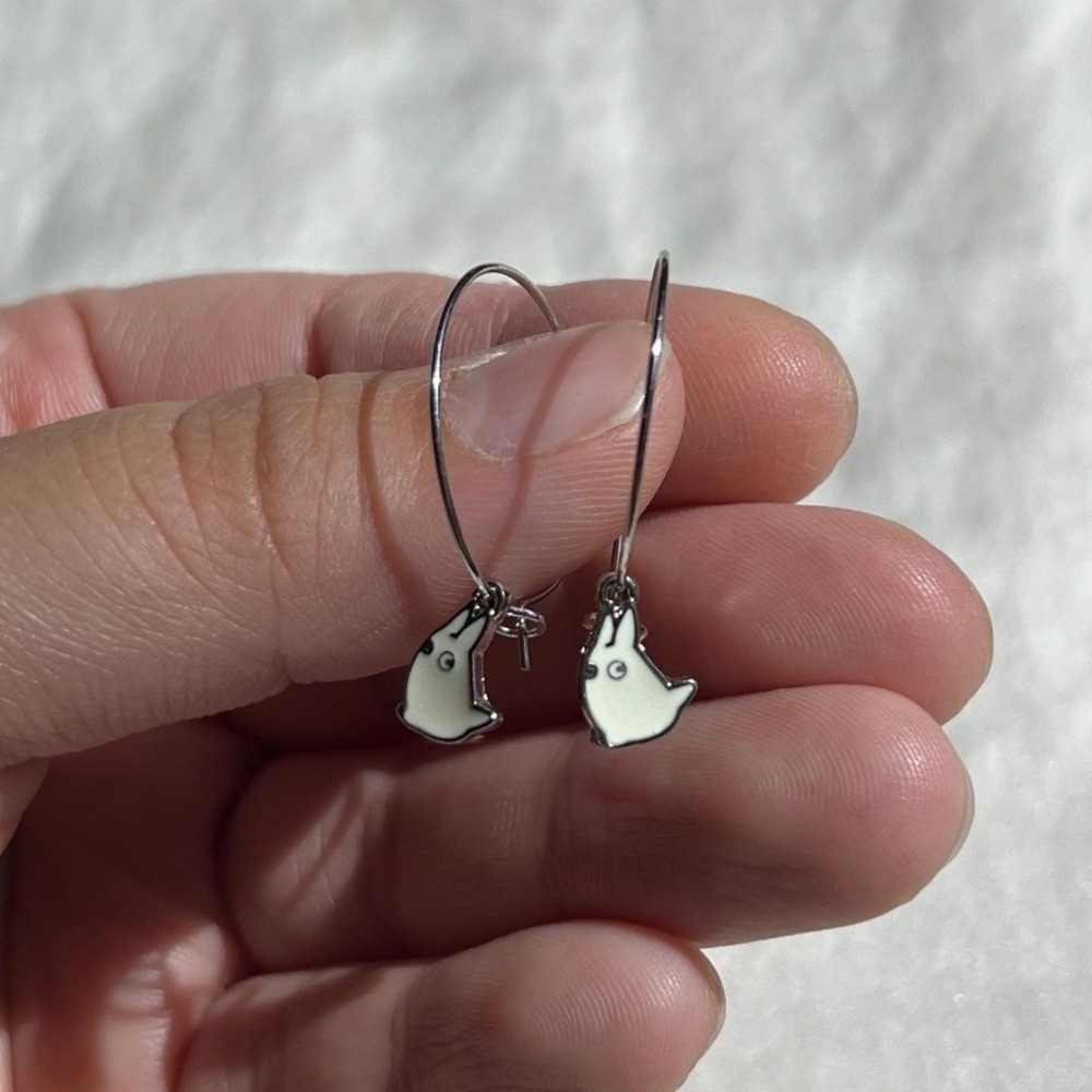 Silver & White Ghost Hoop Dangle Earrings OS Pastel Goth Spooky Kawaii Halloween